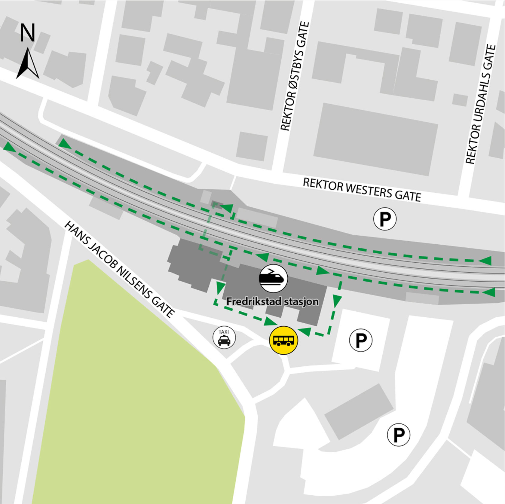 Rail replacement service departs from the bus stop outside of the station building.