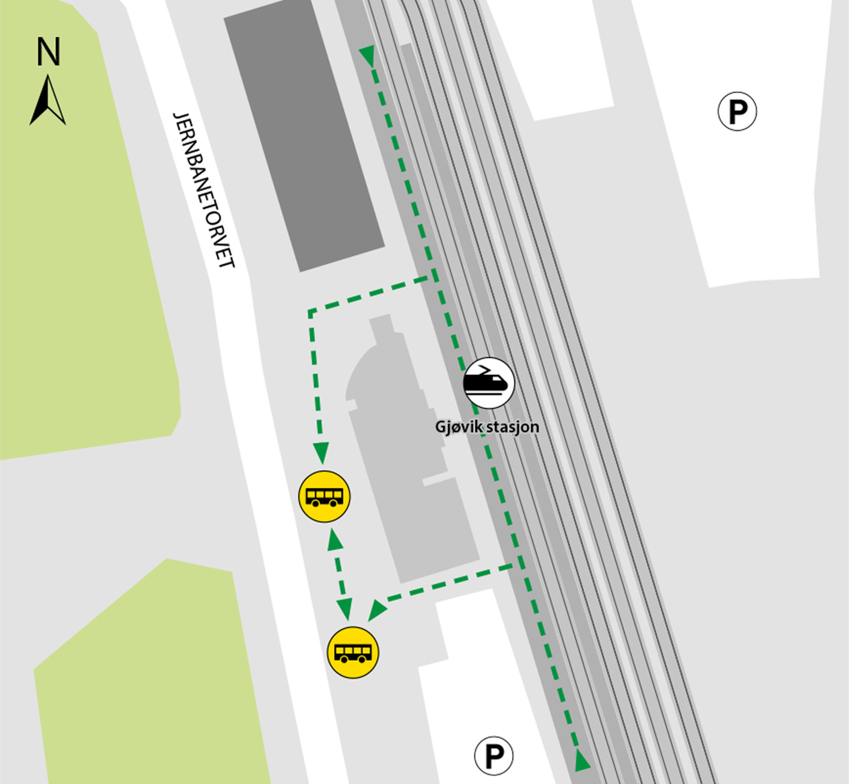 Bussene kjører fra bussholdeplassene plattform C og D på Gjøvik skysstasjon.