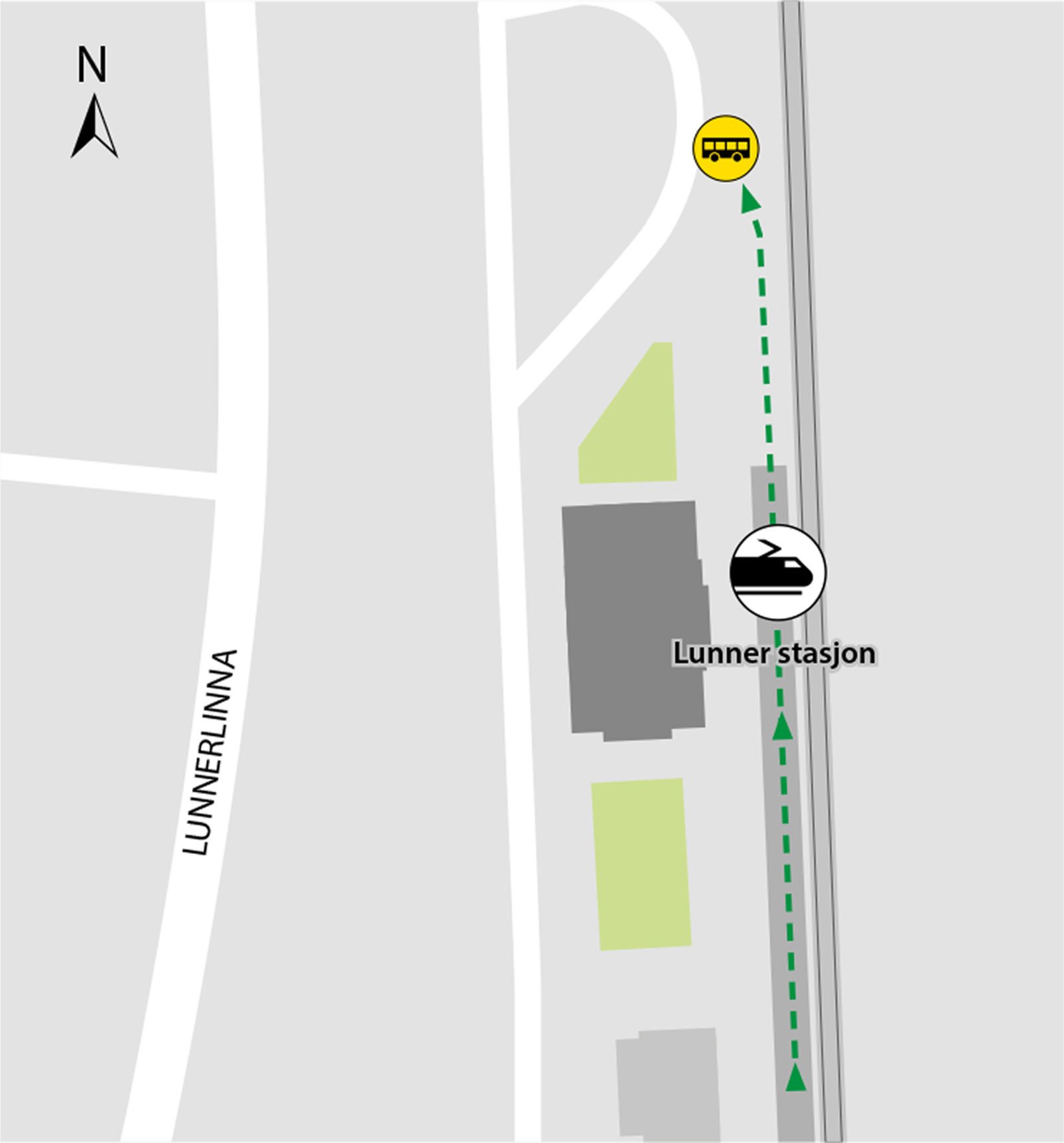 Kartet viser at bussene kjører fra bussholdeplassen Lunner stasjon. 